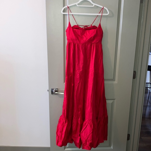 NWT Karen Millen Cotton top stitch Strappy maxi DRESS raspberry red Sz 4 - Picture 4 of 11